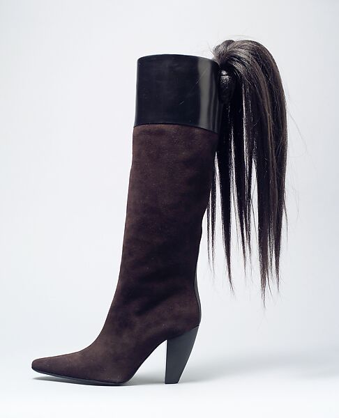 "Ponytail Boot", Adelle Lutz, a,b) leather, hair, American