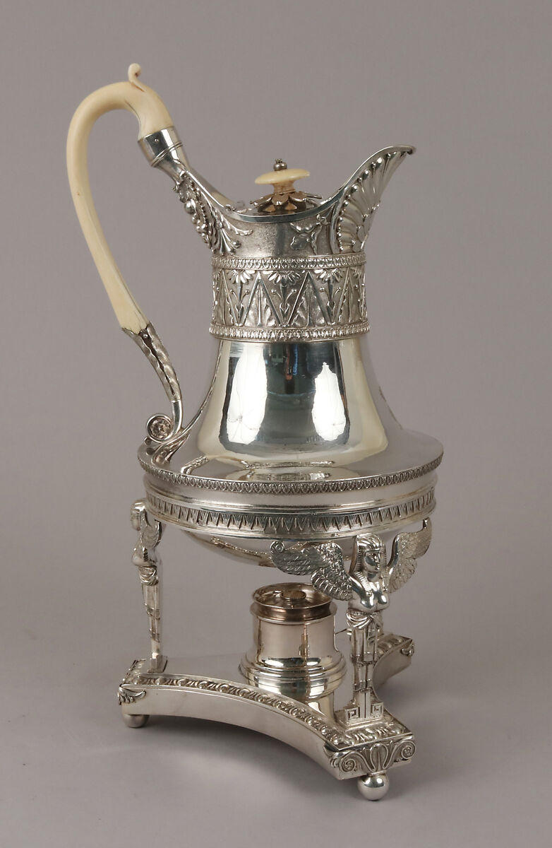 Coffee Pot on Stand (part of a service), Digby Scott (active 1802–1807), Silver; ivory, British, London 