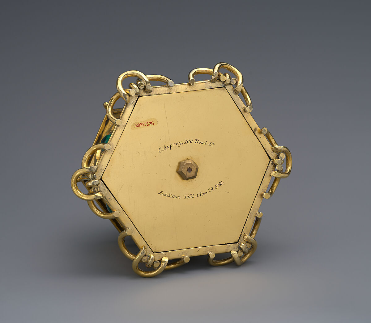 Inkwell (part of a set), Asprey (British, founded 1781), Gilt bronze, malachite, British, London