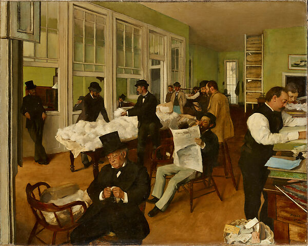 A Cotton Office in New Orleans, Edgar Degas (French, Paris 1834–1917 Paris), Oil on canvas, French 