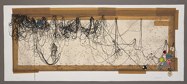 Far Nearer to the End of Things, Far Below These Meditations on Time and Death, We Rest Unmapped Tangled in Darkness, Jacob Hashimoto (American, born 1973), Mixografia® print on handmade paper and archival pigment print 