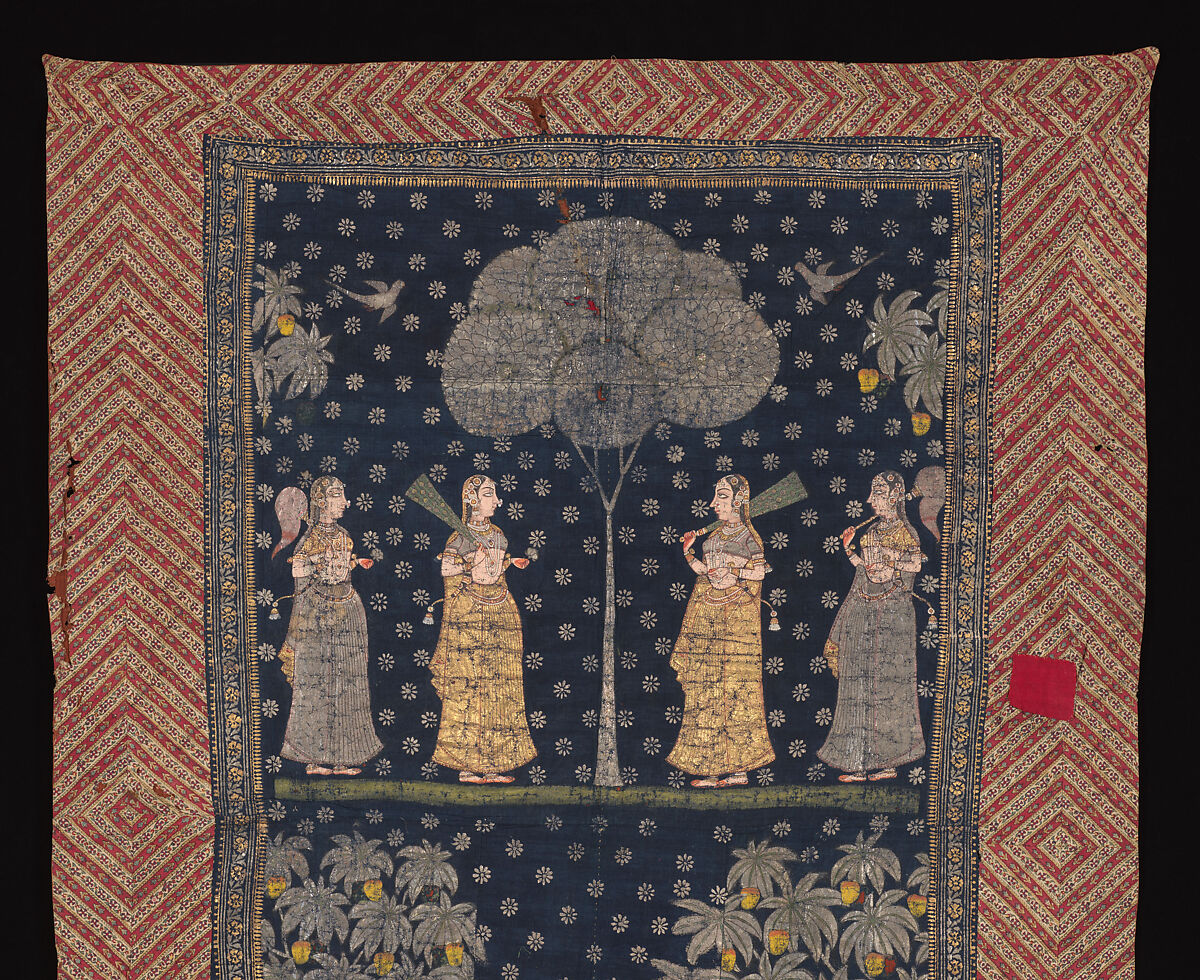 Temple cloth celebrating Krishna (pichhavai), Painted pigments (kalamkari) and glued gold on cotton, India, Deccan