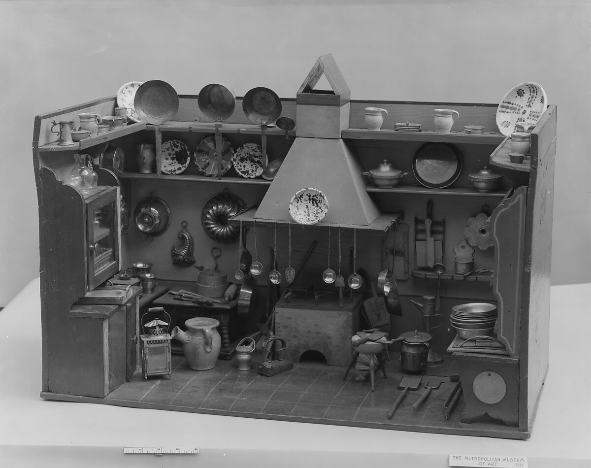 Toy Kitchen, Wood, metal, ceramics, American or German