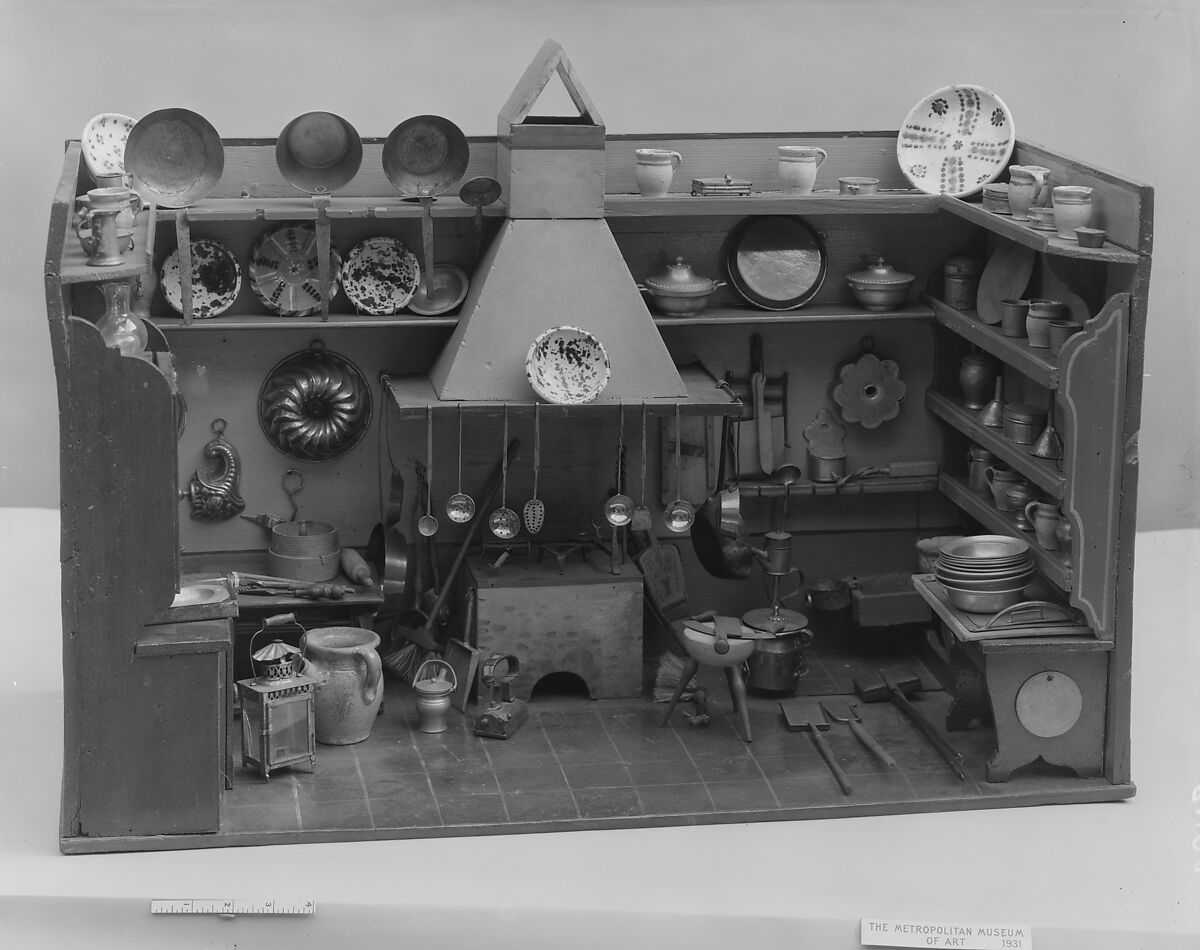 Toy Kitchen, Wood, metal, ceramics, American or German