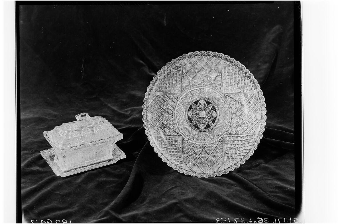 Tray, Lacy pressed glass, American