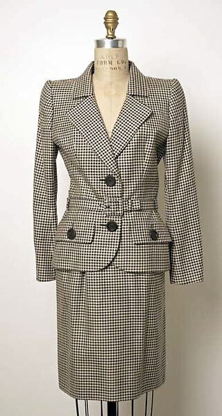 Suit, Yves Saint Laurent (French, founded 1961), (a, b) wool; (c) wool, leather, French 