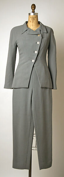 Ensemble, House of Chanel (French, founded 1910), (a–c) wool; (d, e) leather, silk, French