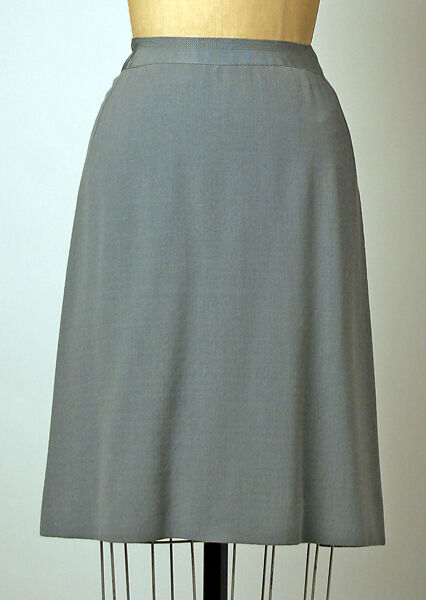 Ensemble, House of Chanel (French, founded 1910), (a–c) wool; (d, e) leather, silk, French