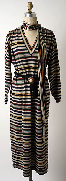 Dress, Missoni (Italian, founded 1953), (a) wool/rayon blend; (b) silk; (c) wool, wood, Italian 
