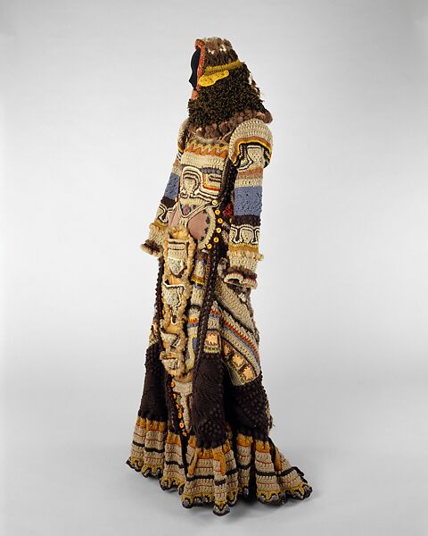 "African Mask", Janet Lipkin, a) wool, leather, wood
b-e) wool, leather, American 