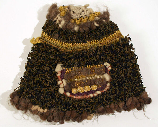 "African Mask", Janet Lipkin, a) wool, leather, wood
b-e) wool, leather, American