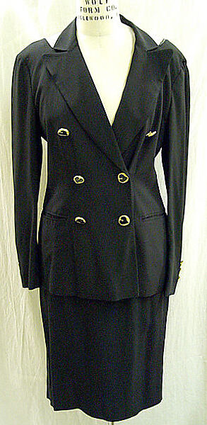 Suit, House of Moschino (Italian, founded 1983), a) synthetic, metal; b) synthetic, Italian 
