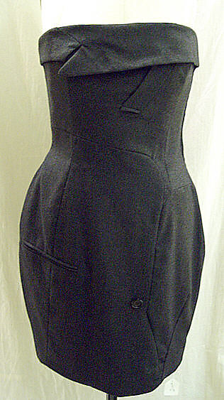 Evening dress, House of Moschino (Italian, founded 1983), wool, plastic, Italian 