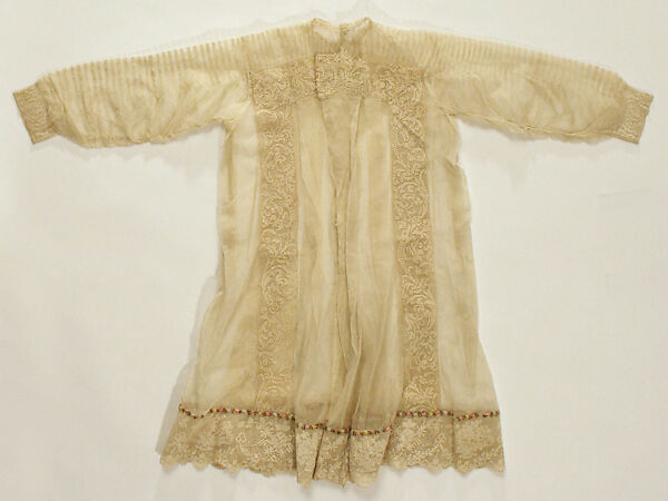 Dress, a,c) cotton, silk; b) cotton, American
