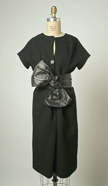 Dress, House of Balenciaga (French, founded 1937), Wool, leather, French 