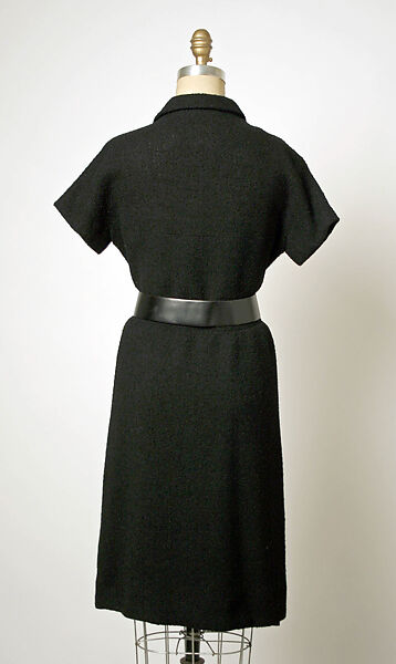 Dress, Attributed to House of Balenciaga (French, founded 1937), Wool, silk, leather, probably French