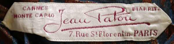 Dress, House of Patou (French, founded 1914), silk, metal thread, French