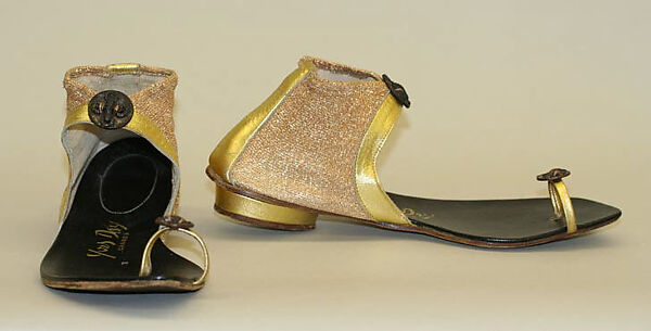Sandals, Leather, metallic thread, French 
