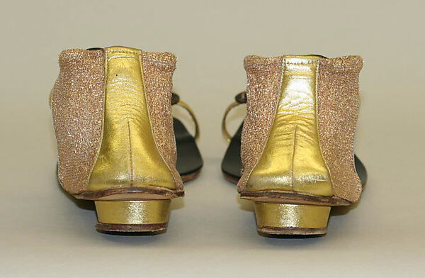 Sandals, Leather, metallic thread, French