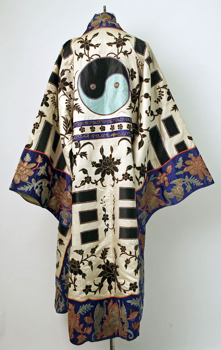 Theatrical robe with eight trigrams, Silk and metallic thread embroidery on silk satin, China