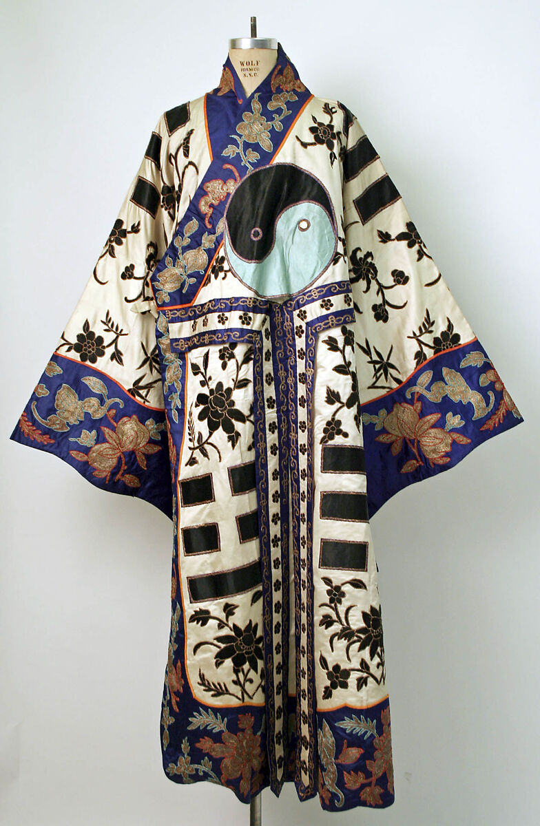 Theatrical robe with eight trigrams, Silk and metallic thread embroidery on silk satin, China 