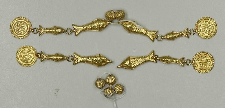 Pendant with Fishes and Amulets, Part of a Set, Gold 