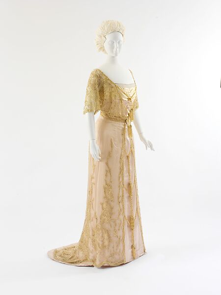 Evening dress, G &amp; E Spitzer (Austrian), silk, pearl, glass, Austrian 