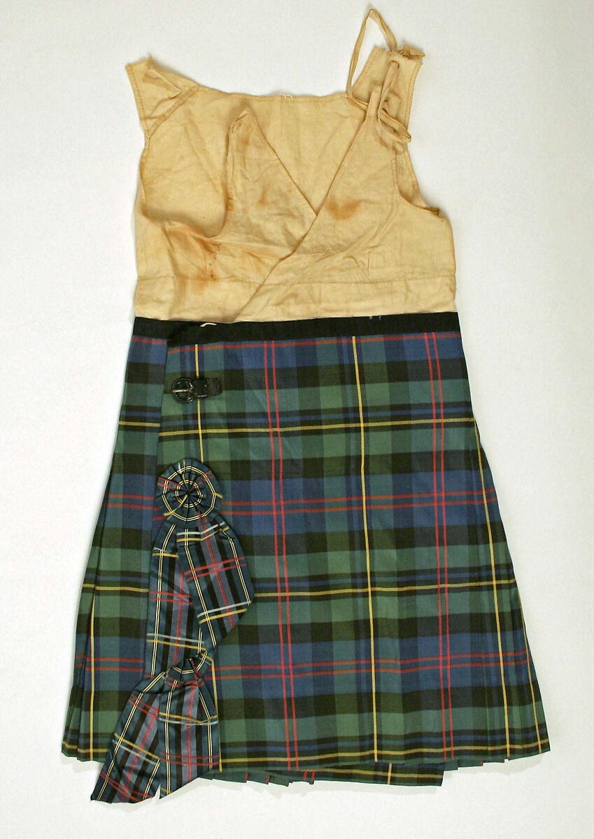 Ensemble, (a, b) silk, cotton, metal; (c) silk, Scottish