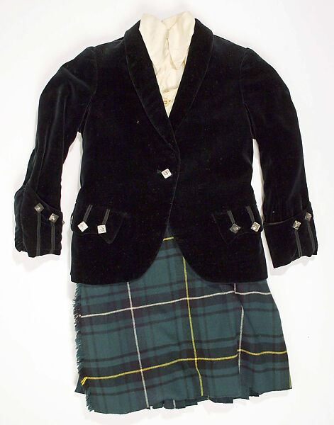 Ensemble, (a) silk, metal
(b) wool, cotton
(c, g) silk
(d, e, i, j) wool
(f) silk
(h) leather, metal, hair
(k, l) metal, glass, Scottish 