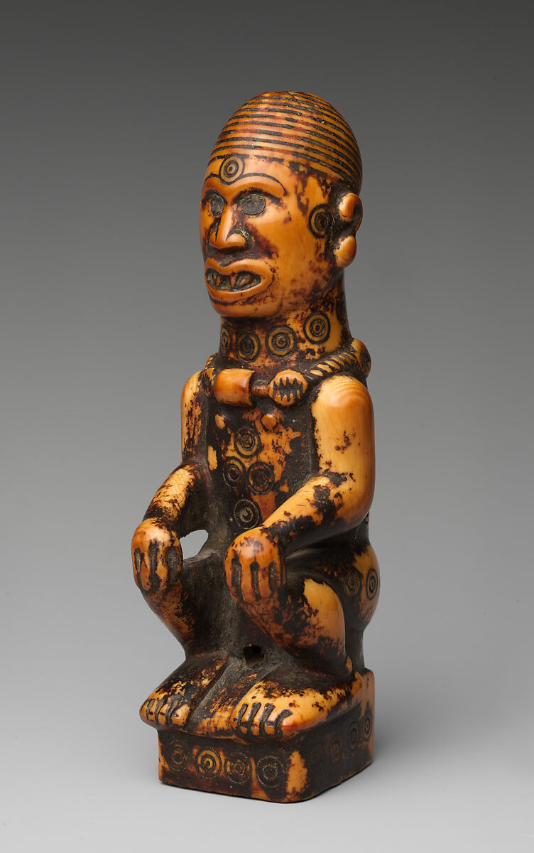 Staff finial with seated woman, "Master of the Frontal Concentric Circles" (active 19th century, Democratic Republic of the Congo or Republic of the Congo), Ivory, metal, wood, lead, Yombe-Kongo peoples
