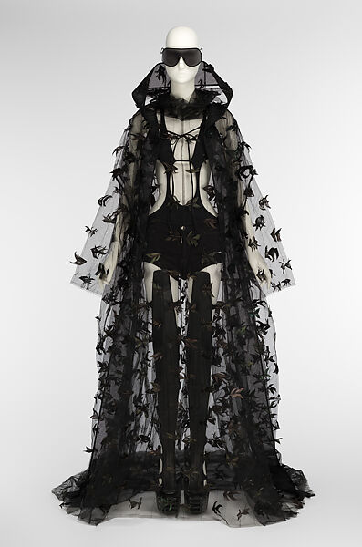 Ensemble, Rick Owens (American, born 1961), feather, silk, denim, leather, American