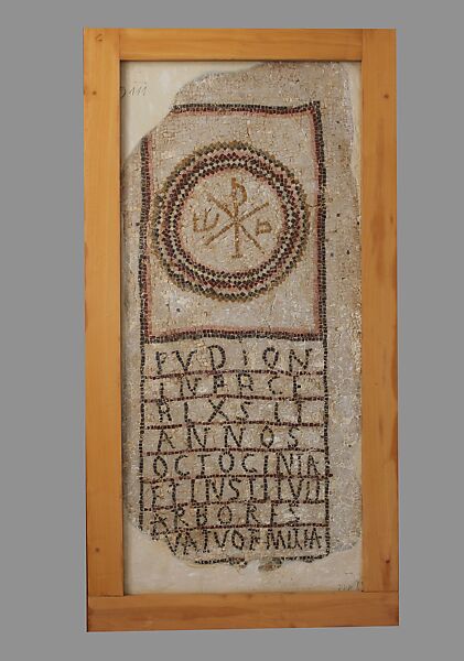 Mosaic with Epitaph, Limestone tesserae, North African (Henchir Chigarnia, Tunisia) 