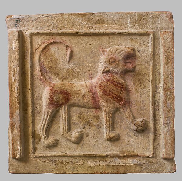 Tile with Lion, Beige slip, North African ( Carthage, Tunisia)