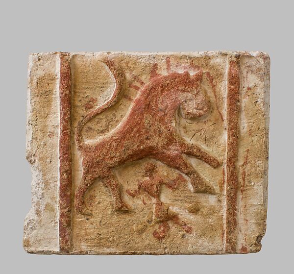 Tile with Daniel in the Lion's Den, Beige slip, North African (Thysdrus, El Jem Tunisia)