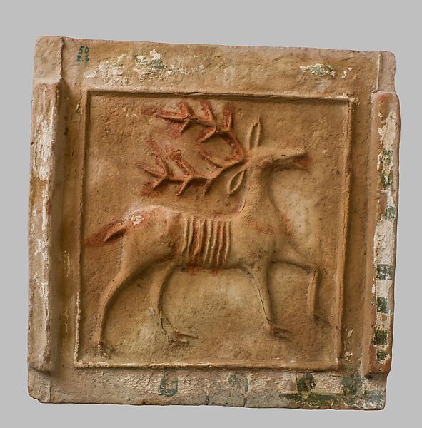 Tile with Deer, Beige slip, North African (Carthage, Tunisia)