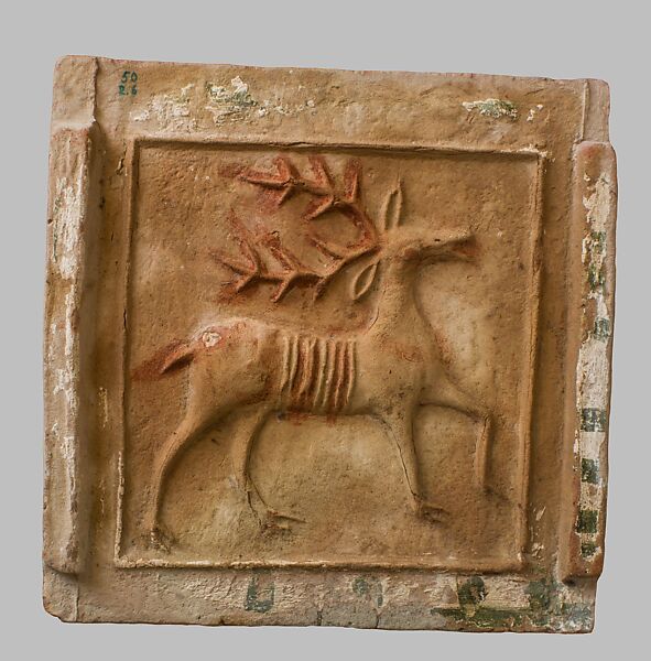 Tile with Deer, Beige slip, North African (Carthage, Tunisia) 