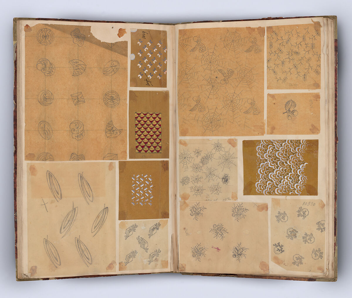 Scrapbook with Textile Patterns on Transfer Paper, Anonymous, French, 19th century, Pen and ink, graphite, and gouache over transfer paper 
