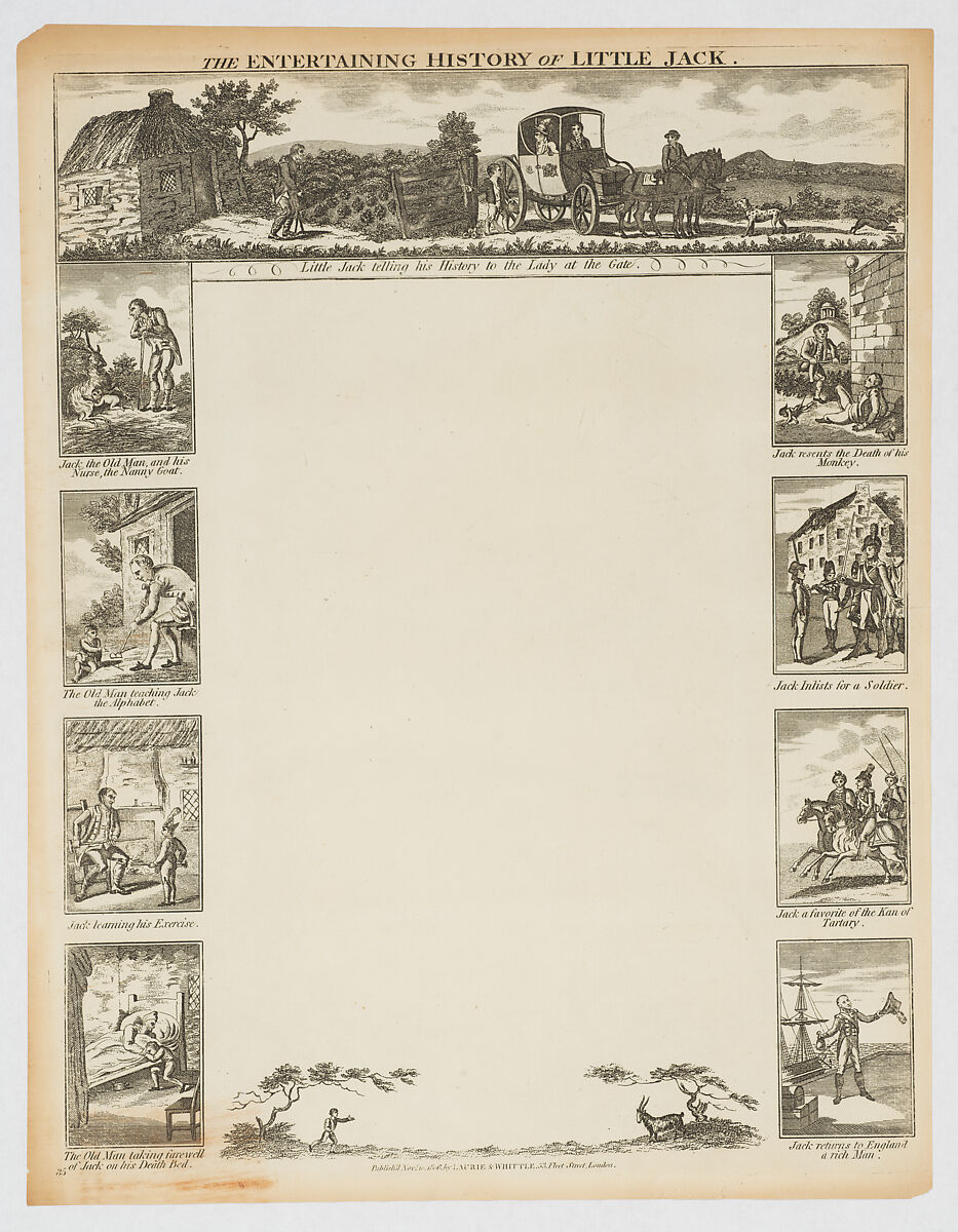 "The Entertaining History of Little Jack" [School piece or Penmanship sheet], After John Bewick (British, Eltringham, Northumberland baptised 1760–1795 Ovingham, Northumberland), Etching and engraving; late impression 