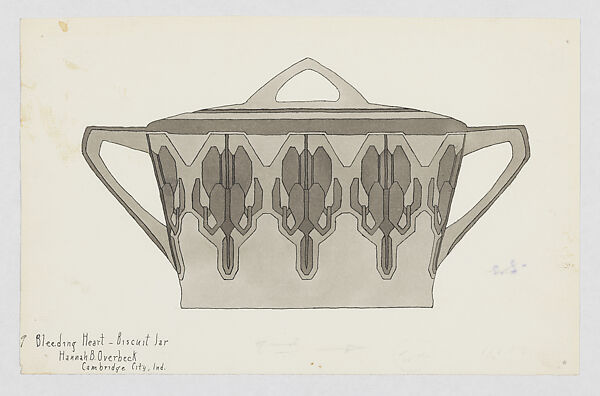 Bleeding Heart Biscuit Jar Design, Hannah Borger Overbeck  American, Pen and ink and brush and wash