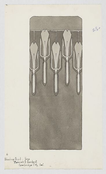Bleeding Heart Vase Design, Hannah Borger Overbeck (American, Cambridge City, Indiana 1870–1931 Cambridge City, Indiana), Pen and ink and brush and wash 