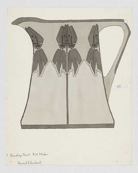 Bleeding Heart Milk Pitcher Design, Hannah Borger Overbeck  American, Pen and ink and brush and wash