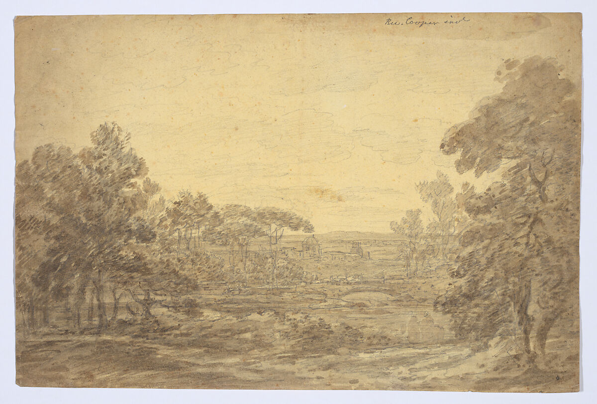 Italian landscape, Richard Cooper II (British, Edinburgh, Scotland 1740–1822 Eltham, Kent), Brush and wash over graphite or black chalk 