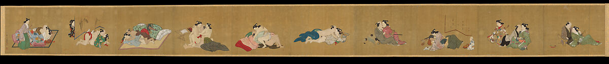Handscroll of Ten Homoerotic (Nanshoku) Scenes, Miyagawa Chōshun 宮川長春 (Japanese, 1683–1753), Handscroll; ink and colors on silk, Japan