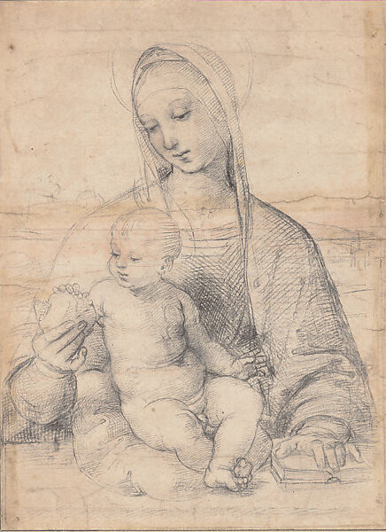The Virgin and Child in a Landscape (The Madonna of the Pomegranate), Raphael (Raffaello Sanzio or Santi)  Italian, Black chalk on paper
