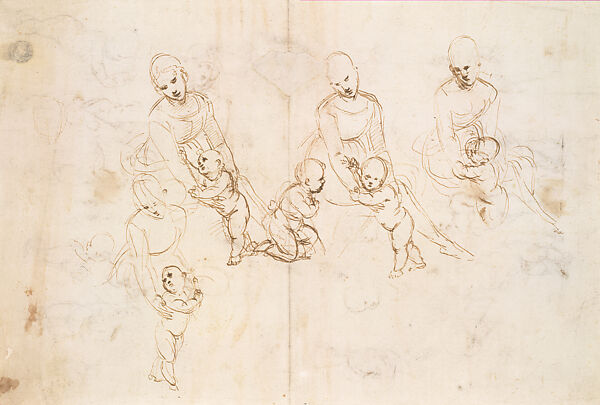 The Virgin and Child with the Infant Saint John the Baptist (Studies for the Madonna of the Meadow) (recto and verso), Raphael (Raffaello Sanzio or Santi)  Italian, Pen and brown ink (recto and verso) on paper
