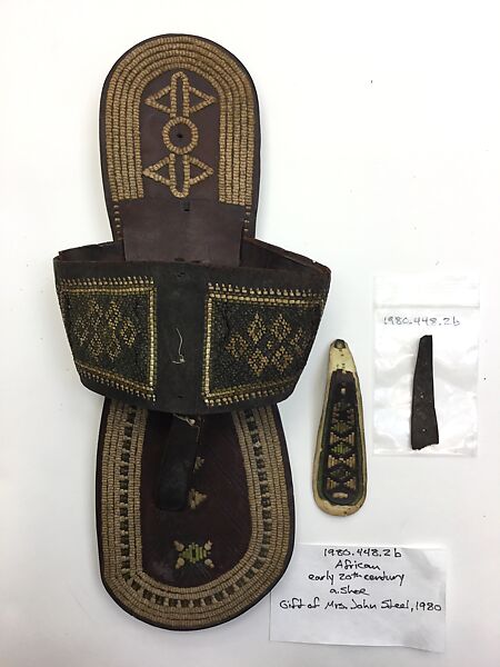 Sandals, Leather, cortical fiber; embroidered