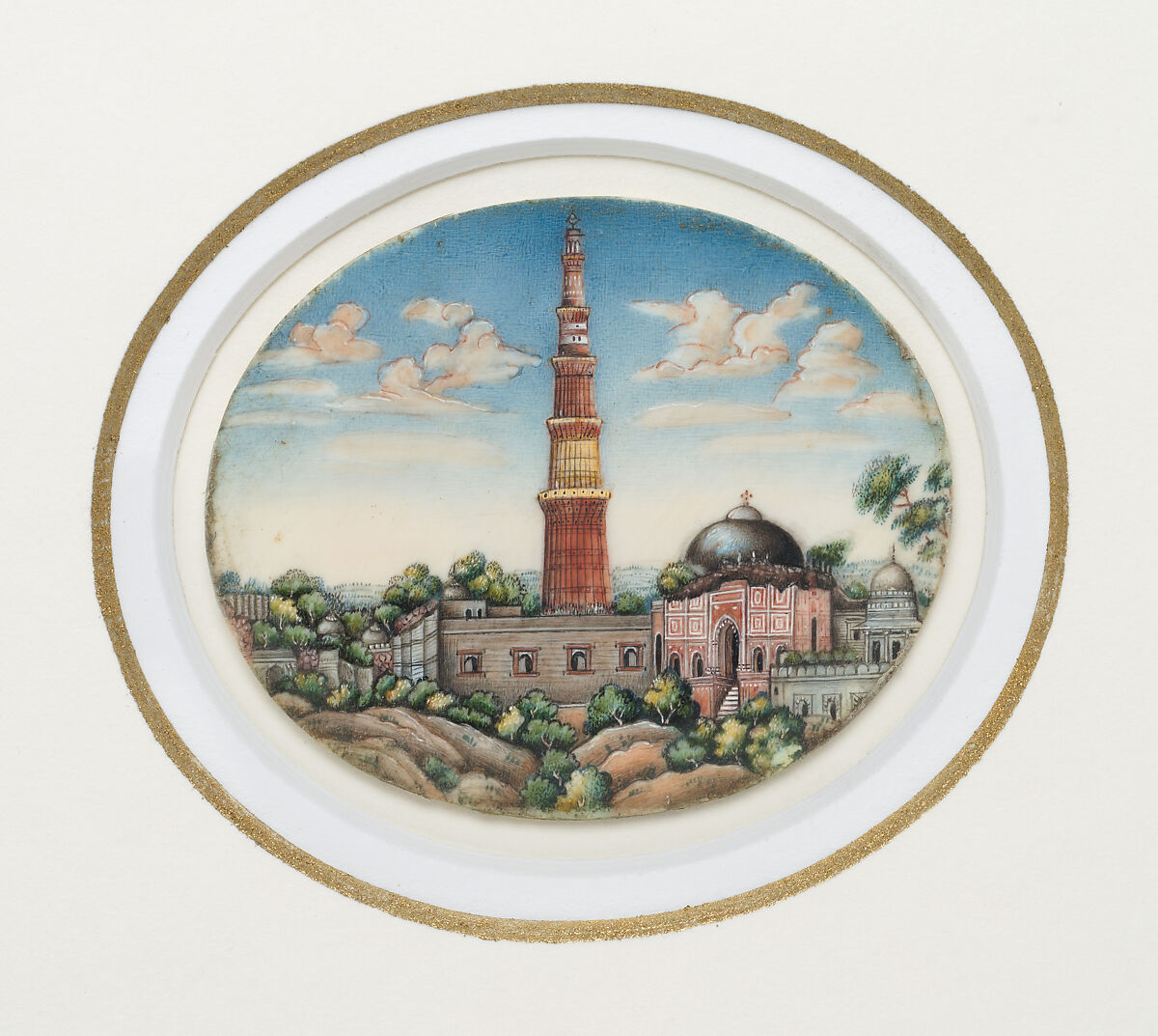 Painting of the Qutb Minar, Unknown, Ivory; painted