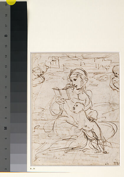 The Virgin Reading to the Christ Child in a Landscape with Two Figures (The Madonna of Humility) (recto); Studies for the Disputa, Stanza della Segnatura (Saints Ambrose and Peter Lombard); Sonnet (verso), Raphael (Raffaello Sanzio or Santi) (Italian, Urbino 1483–1520 Rome), Pen and brown ink over traces of leadpoint (recto and verso), on paper