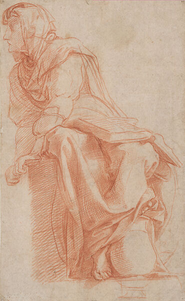 The Cumean Sibyl (Study for the Chigi Chapel, Santa Maria della Pace), Raphael (Raffaello Sanzio or Santi)  Italian, Red chalk, traces of pen and brown ink, over preliminary stylus underdrawing, on paper