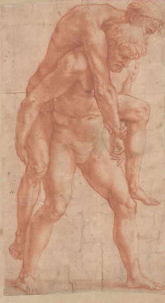 Man Carrying His Father (“Aeneas and Anchises”; Study for the Fire in the Borgo, Stanza dell’Incendio), Raphael (Raffaello Sanzio or Santi)  Italian, Red chalk on paper